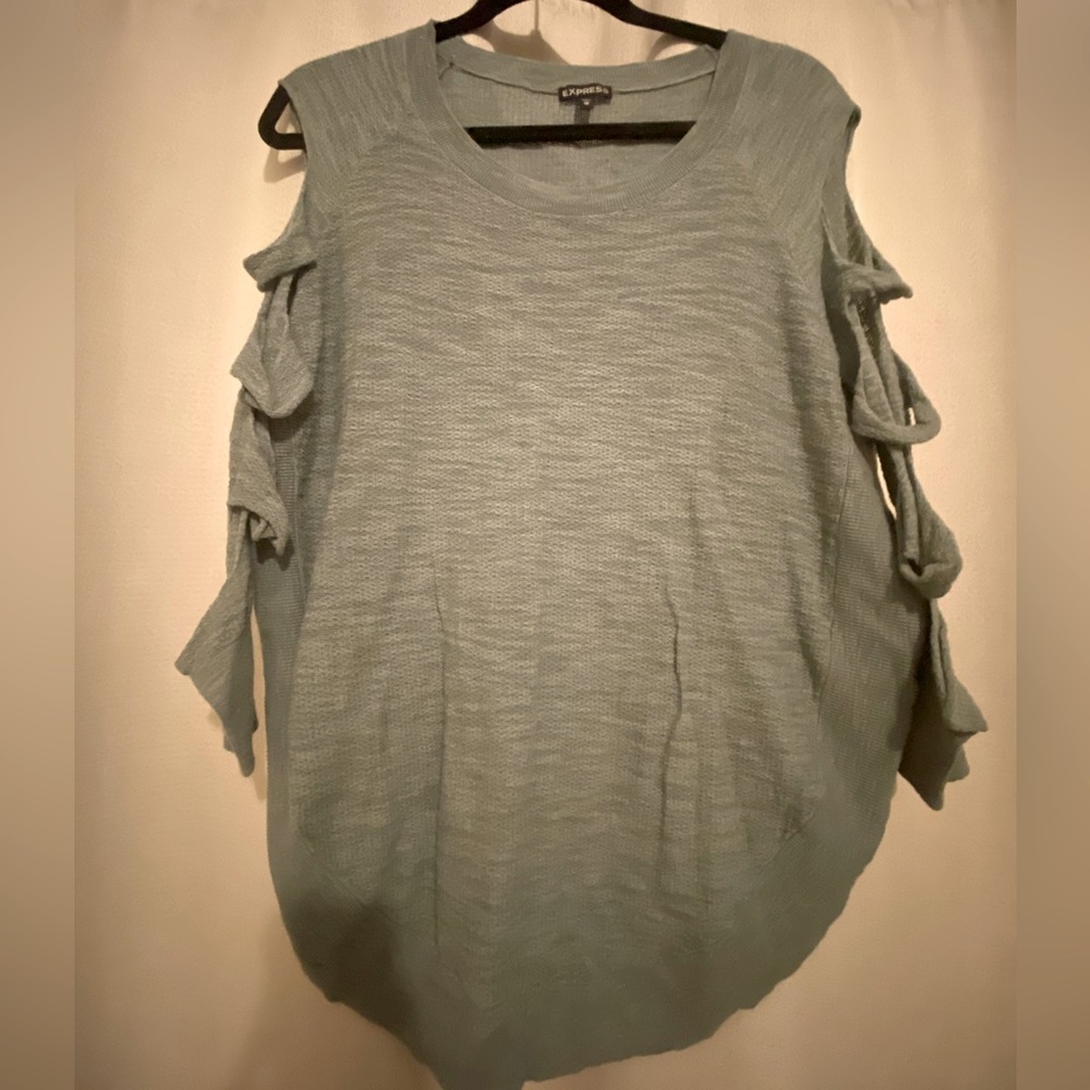 Express Woman’s Knitted Sweater, sage green, XS with cut out arm sleeves